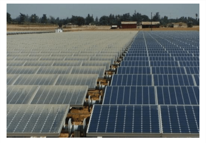 Comparison showing dirty solar panels with reduced efficiency